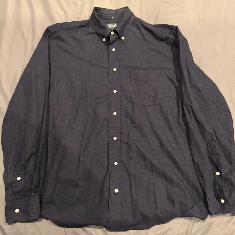 Gitman Bros Vintage Flannel Shirt Indigo Blue‎ Brushed Cotton Button Down USA